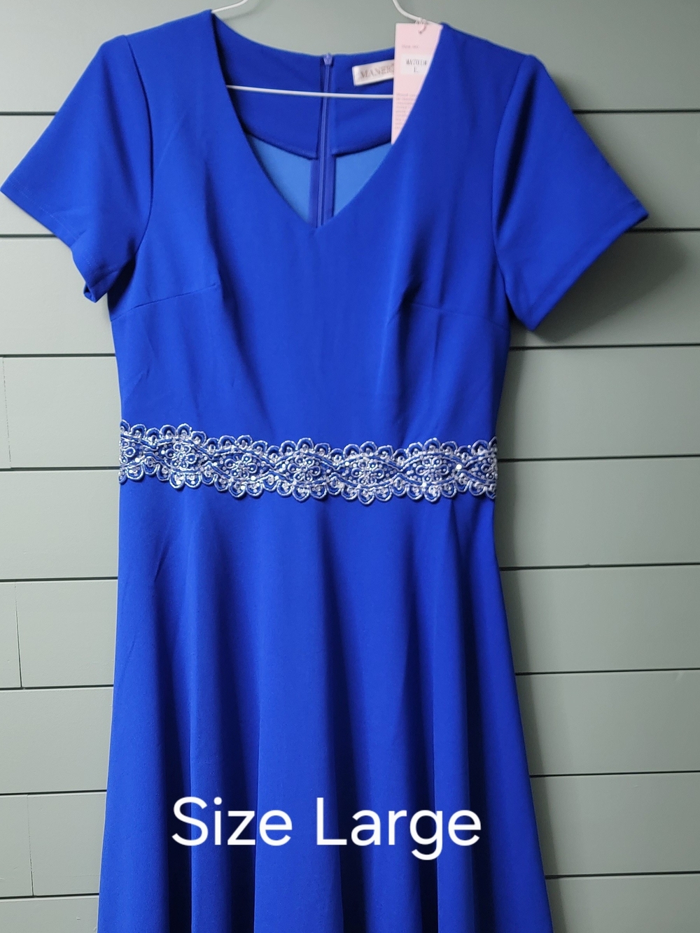 Royal Blue Embellished Waist Fit & Flare Dress - Large